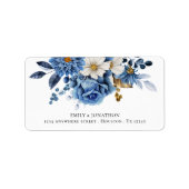 Elegant Navy Blue Gold Floral Return Address Label (Voorkant)
