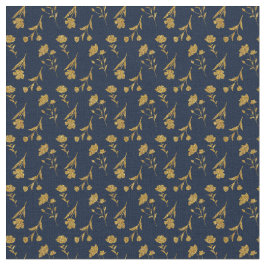 Elegant Navy Blue Gold Floral Seamless Pattern Stof