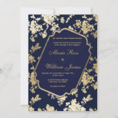 Elegant navy blue gold floral Weduwnatie Kaart (Voorkant)