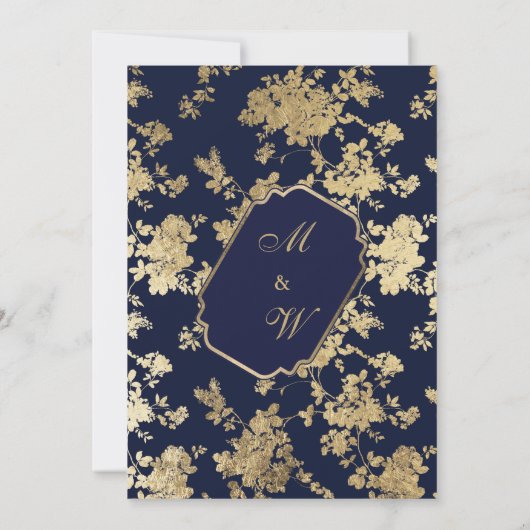 Elegant navy blue gold floral Weduwnatie Kaart (Achterkant)