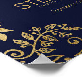 Elegant Navy Blue Gold Floral Welkom Poster (Hoek)