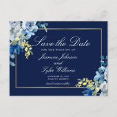 Elegant Navy Blue Gold Floral Winter Save Date Briefkaart (Voorkant)