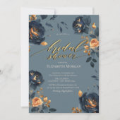 Elegant Navy Blue Gold Flowers Vrijgezellenfeest Kaart (Voorkant)