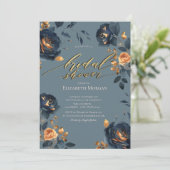 Elegant Navy Blue Gold Flowers Vrijgezellenfeest Kaart (Staand voorkant)