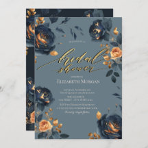 Elegant Navy Blue Gold Flowers Vrijgezellenfeest