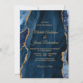 Elegant Navy Blue Gold Foil Agate Wedding Kaart (Voorkant)