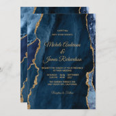 Elegant Navy Blue Gold Foil Agate Wedding Kaart (Voorkant / Achterkant)