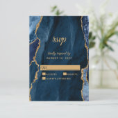 Elegant Navy Blue Gold Foil Agate Wedding RSVP Kaartje (Staand voorkant)