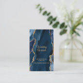 Elegant Navy Blue Gold Foil Agate Wedding Website Informatiekaartje (Staand voorkant)