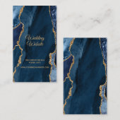 Elegant Navy Blue Gold Foil Agate Wedding Website Informatiekaartje (Voorkant / Achterkant)