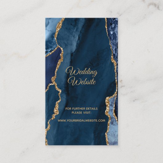 Elegant Navy Blue Gold Foil Agate Wedding Website Informatiekaartje (Voorkant)