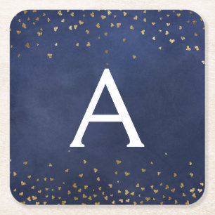 Elegant Navy Blue - Gold Foil Confetti Monogram Kartonnen Onderzetters