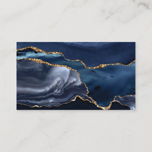Elegant Navy Blue Gold Foil Marble Agate Sparkle Visitekaartje (Achterkant)