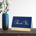 Elegant Navy Blue Gold Foil Weddenschap Hartelijk  Bedankkaart<br><div class="desc">BEDANK U AAN uw gasten met deze mooie,  een van een mooie kaarten. Navy Blue-achtergrond (kan in elke kleur worden gewijzigd),  met een verbod op de folie van faux gold. Optie-naam. Ideaal voor bruiloft,  verjaardag,  feestevenement... .</div>