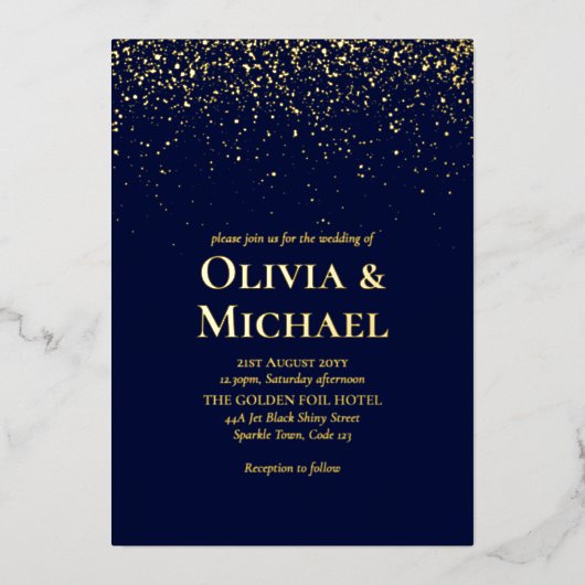 Elegant Navy Blue Gold Foil Wedding Folie Uitnodiging (Voorkant)