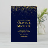 Elegant Navy Blue Gold Foil Wedding Folie Uitnodiging (Staand Voorkant)