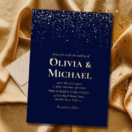 Elegant Navy Blue Gold Foil Wedding Folie Uitnodiging