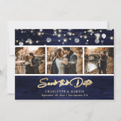 Elegant Navy Blue Gold Foil Wood Weduwfoto Save The Date (Voorkant)