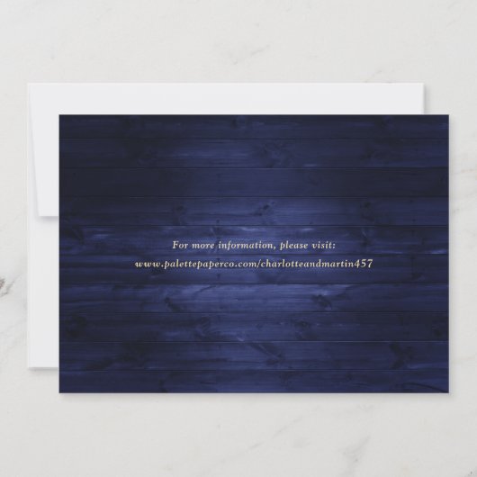 Elegant Navy Blue Gold Foil Wood Weduwfoto Save The Date (Achterkant)