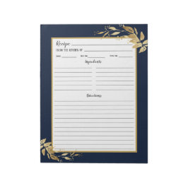 Elegant Navy Blue Gold Foliage Recipe Notitieblok