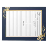 Elegant Navy Blue Gold Foliage Recipe Notitieblok (Voorkant)