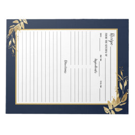 Elegant Navy Blue Gold Foliage Recipe Notitieblok