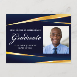 Elegant Navy Blue Gold Formal Photo Afstuderen Briefkaart