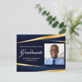 Elegant Navy Blue Gold Formal Photo Afstuderen Briefkaart (Staand voorkant)