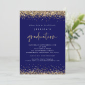 Elegant Navy Blue Gold Glitter 2024 Afstuderen Kaart (Staand voorkant)