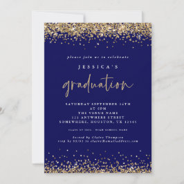 Elegant Navy Blue Gold Glitter 2024 Afstuderen Kaart