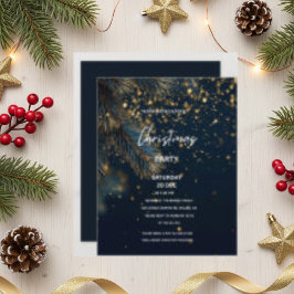 Elegant Navy Blue & Gold Glitter Party Christmas Kaart