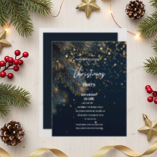 Elegant Navy Blue & Gold Glitter Party Christmas Kaart
