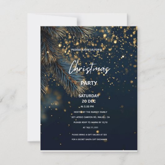 Elegant Navy Blue & Gold Glitter Party Christmas Kaart (Voorkant)