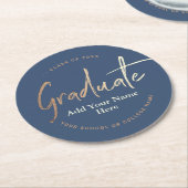 Elegant Navy Blue Gold Graduparty Ronde Kartonnen Onderzetter (Gebogen)