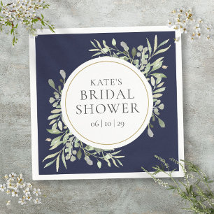 Elegant Navy Blue Gold Greenery Vrijgezellenfeest Servet