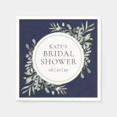 Elegant Navy Blue Gold Greenery Vrijgezellenfeest Servet (Voorkant)