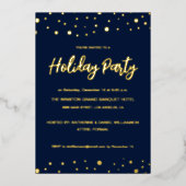 Elegant Navy Blue Gold Holiday Party Confetti chic Folie Feestdagenkaart (Voorkant)