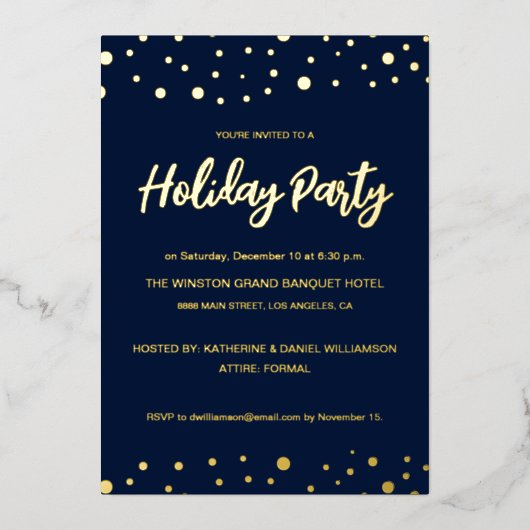 Elegant Navy Blue Gold Holiday Party Confetti chic Folie Feestdagenkaart (Voorkant)