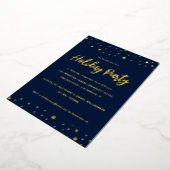 Elegant Navy Blue Gold Holiday Party Confetti chic Folie Feestdagenkaart (Gedraaid)