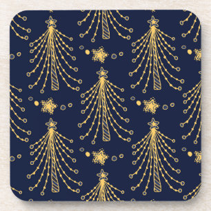 Elegant Navy Blue Gold-kerstboomster Bier Onderzetter