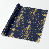Elegant Navy Blue Gold-kerstboomster Cadeaupapier (Uitgerold)