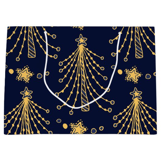 Elegant Navy Blue Gold-kerstboomster Groot Cadeauzakje (Voorkant)
