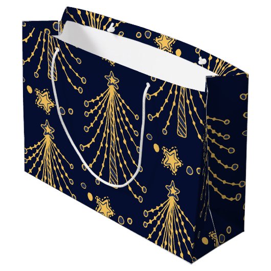Elegant Navy Blue Gold-kerstboomster Groot Cadeauzakje (Achterkant Gekanteld)