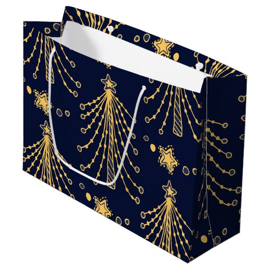Elegant Navy Blue Gold-kerstboomster Groot Cadeauzakje (Voorkant Gekanteld)