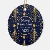 Elegant Navy Blue Gold-kerstboomster Keramisch Ornament (Links)