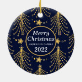 Elegant Navy Blue Gold-kerstboomster Keramisch Ornament (Achterkant)