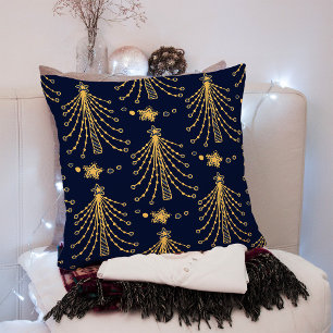 Elegant Navy Blue Gold-kerstboomster Kussen