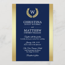 Elegant Navy Blue Gold Laurel Monogram Weddenschap
