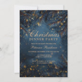 Elegant Navy Blue Gold Lights Pine Party Christmas Kaart (Voorkant)