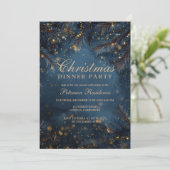 Elegant Navy Blue Gold Lights Pine Party Christmas Kaart (Staand voorkant)